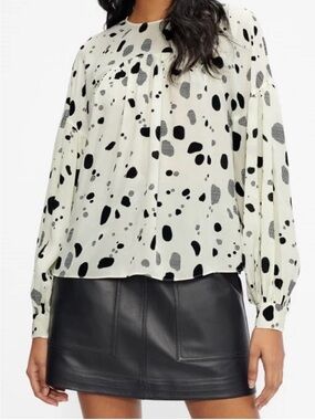 TED BAKER DANNICA BLOUSE YOKE DETAIL SPOTTED IVORY & BLACK Size 3 US 8-10